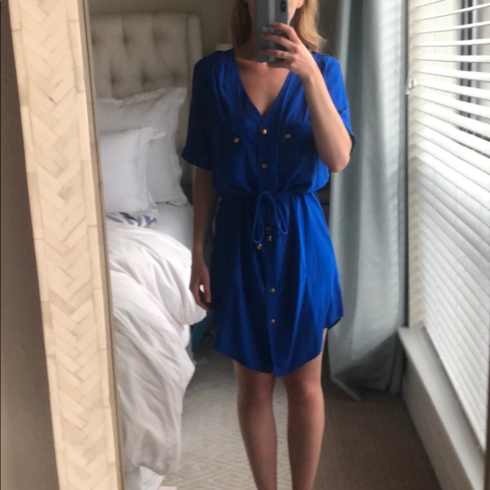 Amanda Uprichard blue silk shirt dress with belt